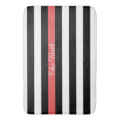 Aangepaste tekst zwart rood en wit striped badmat (Voorkant Verticaal)