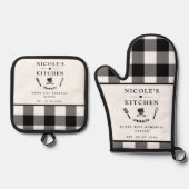 Aangepaste tekst, Zwart-wit Buffel Plakt Ovenwant & Pannenlap Set (Voorkant)