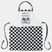 Aangepaste tekst, Zwart-wit Checker Plaid Kitchen Schort (Voorkant)