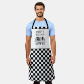 Aangepaste tekst, Zwart-wit Checker Plaid Kitchen Schort (Gedragen)