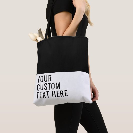 Aangepaste tekst Zwart Wit Elegant Stijlvol Medium Tote Bag (Dichtbij)
