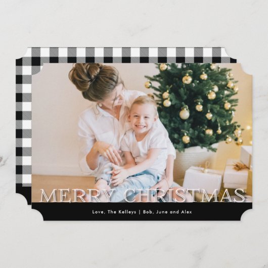 Aangepaste tekst zwart-wit en geplakt feestdagenkaart (Voorkant / Achterkant)