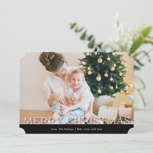 Aangepaste tekst zwart-wit en geplakt feestdagenkaart (Staand voorkant)