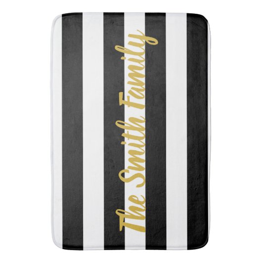 Aangepaste tekst Zwart-wit Gestreept patroon Badmat (Voorkant Verticaal)