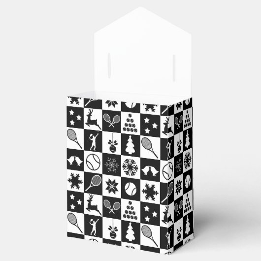 Aangepaste tekst zwart-wit Kerstmis tennis Fav Bedankdoosjes (Geopend)