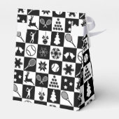 Aangepaste tekst zwart-wit Kerstmis tennis Fav Bedankdoosjes (Achterkant)