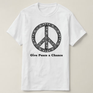 Aangepaste tekst  zwart/wit vredesteken zonder oor t-shirt