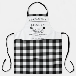 Aangepaste tekst, zwart-witte buffels, keukens schort