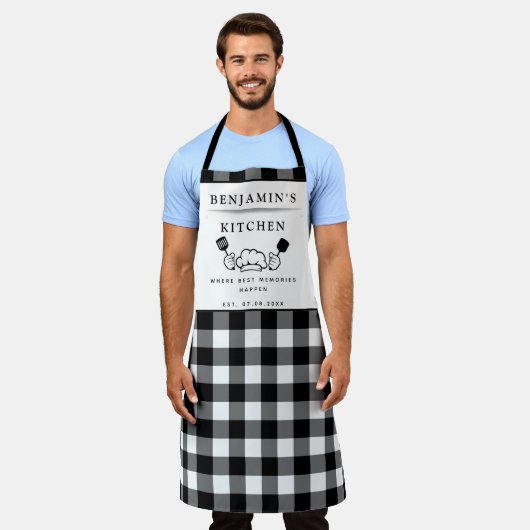Aangepaste tekst, zwart-witte buffels, keukens schort (Gedragen)