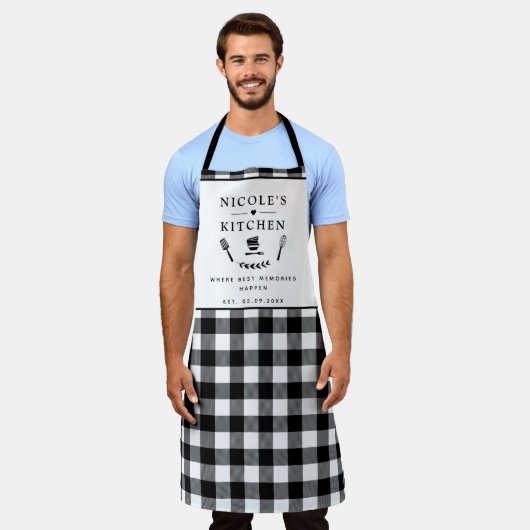 Aangepaste tekst, zwart-witte buffels, keukens schort (Gedragen)