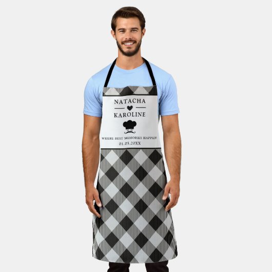 Aangepaste tekst, zwart-witte keuken schort (Gedragen)