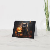 Aangepaste tekst Zwarte Kitten, Jack o Lantern Hal Kaart (Voorkant)
