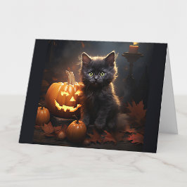 Aangepaste tekst Zwarte Kitten, Jack o Lantern Hal Kaart