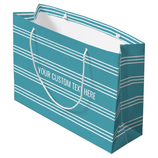 Aangepaste tekstcadezak met turquoise Stripes Large Cadeautasje (Achterkant Gekanteld)