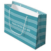Aangepaste tekstcadezak met turquoise Stripes Large Cadeautasje (Voorkant Gekanteld)