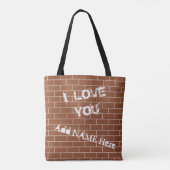 Aangepaste tekstCanvas tas met Brick Wall - Ik hou (Achterkant)