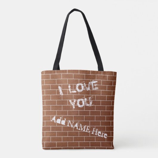 Aangepaste tekstCanvas tas met Brick Wall - Ik hou (Achterkant)