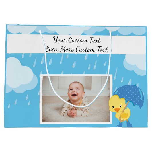 Aangepaste teksten/foto's Baby shower Groot Cadeauzakje (Achterkant)