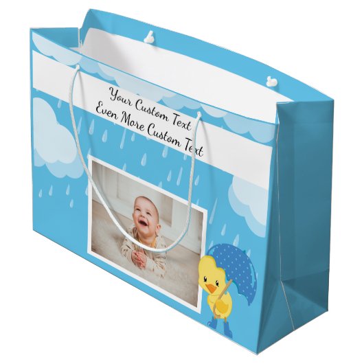 Aangepaste teksten/foto's Baby shower Groot Cadeauzakje (Achterkant Gekanteld)