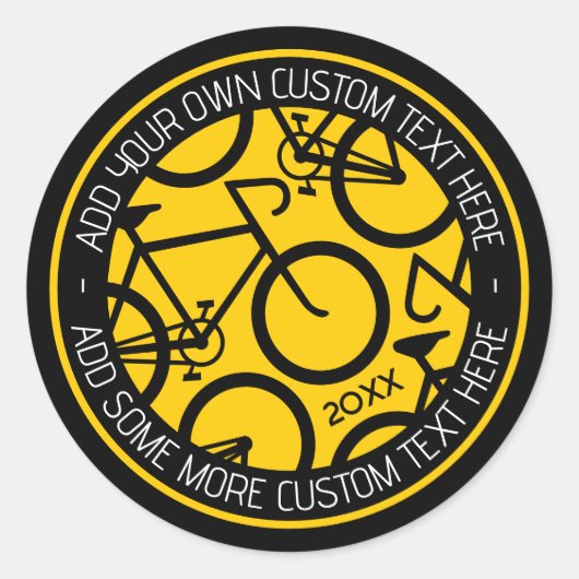 Aangepaste tekstfiets, geel en zwart ronde sticker (Voorkant)
