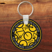 Aangepaste tekstfiets, geel en zwart sleutelhanger (Voorkant)