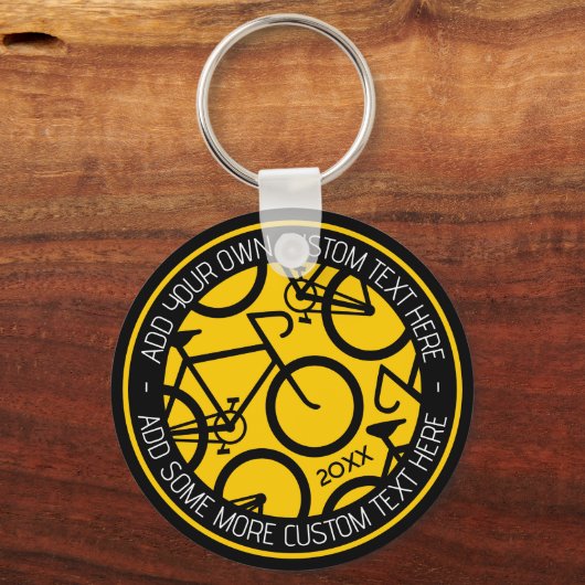 Aangepaste tekstfiets, geel en zwart sleutelhanger (Voorkant)