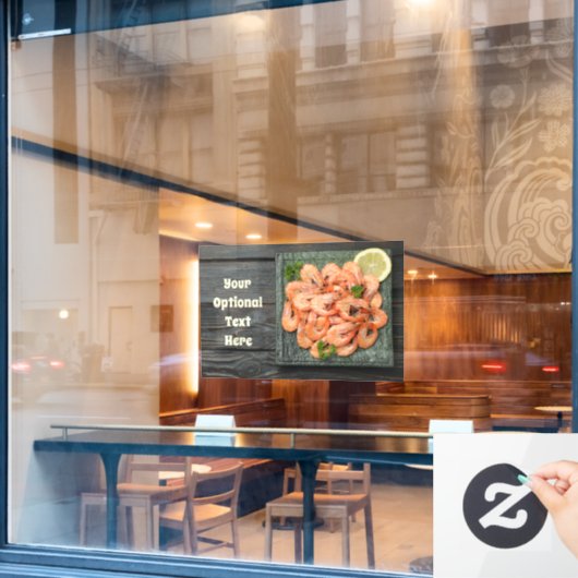 Aangepaste tekstgarnalen raamsticker (Cafe Raam)