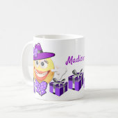 Aangepaste tekstglimlach bij winkelen Emoji Koffiemok (Voorkant links)