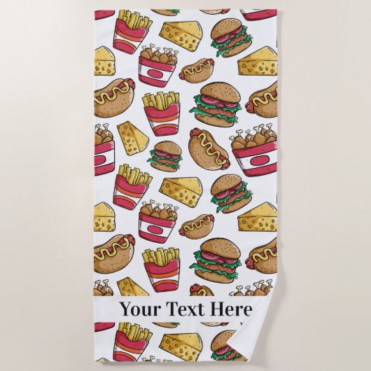 Aangepaste teksthanddoek voor Fast Food Pattern Strandlaken (Voorkant)