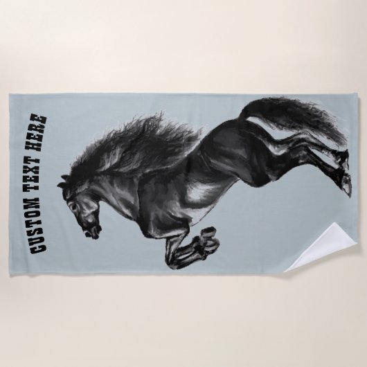 Aangepaste teksthanddoek - zwarte wilde paarden fo strandlaken (Voorkant)