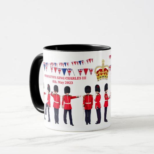 Aangepaste teksthoek van koning Charles III Koffie Mok (Voorkant links)