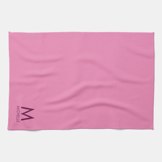 Aangepaste tekstkleur Elegant Roze Sjabloon Monogr Theedoek (Horizontaal)