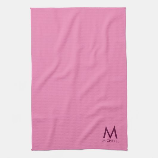 Aangepaste tekstkleur Elegant Roze Sjabloon Monogr Theedoek (Verticaal)