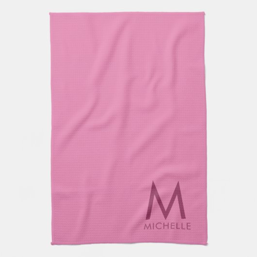 Aangepaste tekstkleur Roze Monogram Initiaal Naam Theedoek (Verticaal)