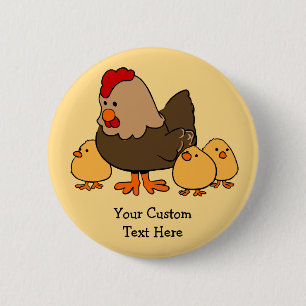 Aangepaste tekstknop Chicken Illustratie Ronde Button 5,7 Cm