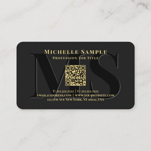 Aangepaste Tekstnaam QR Code Luxe Gouden Kalligraf Visitekaartje (Achterkant)