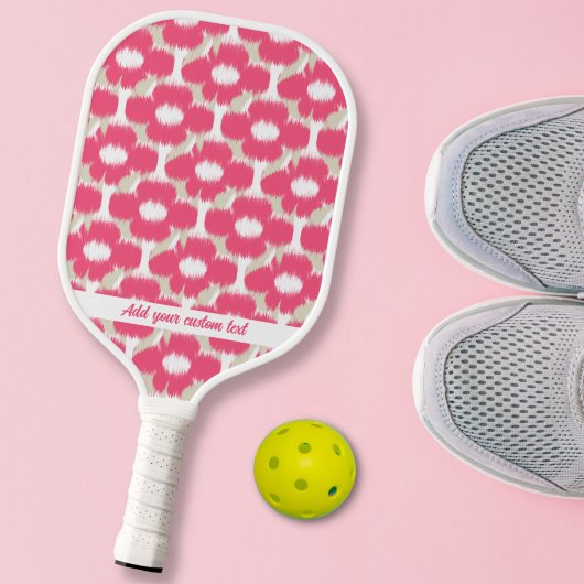 Aangepaste tekstnaam roze tinflesje Ikat Pattern Pickleball Paddle