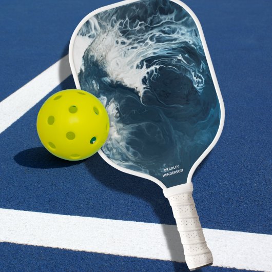 Aangepaste tekstnaam voor Abstract oceaangolfontwe Pickleball Paddle