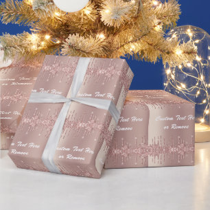 Aangepaste tekstomloop Roos Gold Blush Glitter Cadeaupapier