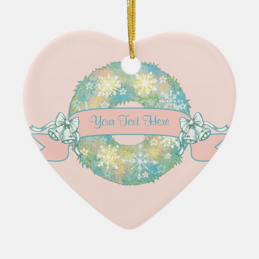Aangepaste tekstretro 50s Multicolor Kerstmis Wrea Keramisch Ornament (Voorkant)