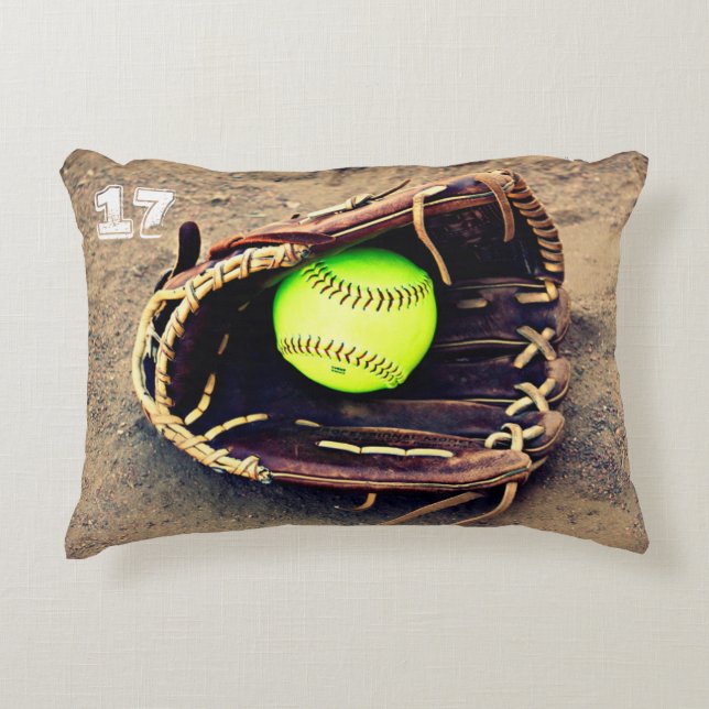 Aangepaste tekstruimte Softball Accent Pillow Decoratief Kussen (Voorkant)