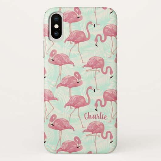 Aangepaste telefoongesprekken met Flamingo patroon Case-Mate iPhone Case (Achterkant)