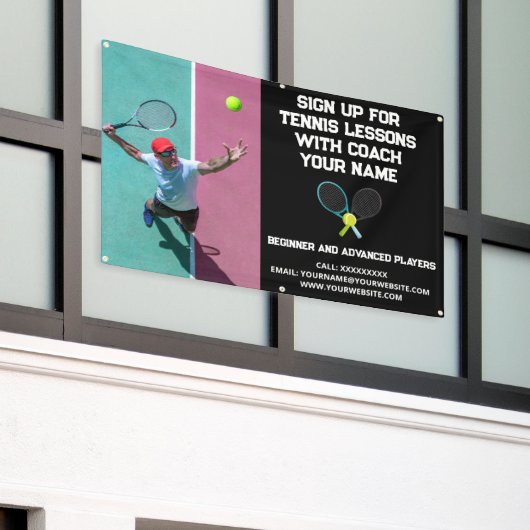 Aangepaste Tennis Coach Coaching Klasse Lessen Zwa Spandoek (Buitenkant Gebouw)