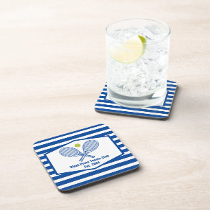 Aangepaste Tennis Country Club Blauw Gestreept Bier Onderzetter