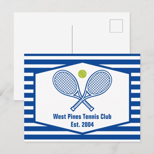 Aangepaste Tennis Country Club Blauw Gestreept Briefkaart (Voorkant / Achterkant)