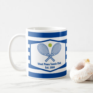 Aangepaste Tennis Country Club Blauw Gestreept Koffiemok