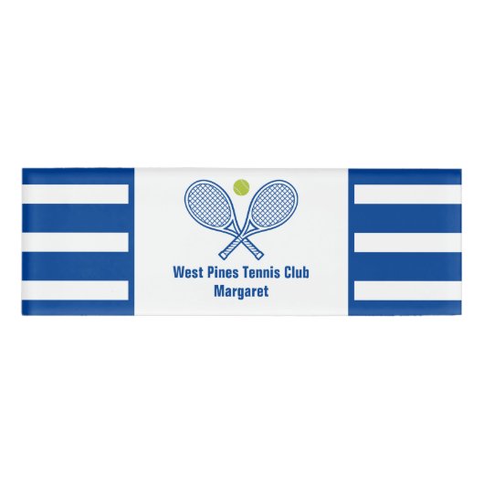 Aangepaste Tennis Country Club Blauw Gestreept Naambadge (Voorkant)