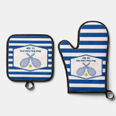 Aangepaste Tennis Country Club Blauw Gestreept Ovenwant & Pannenlap Set (Voorkant)