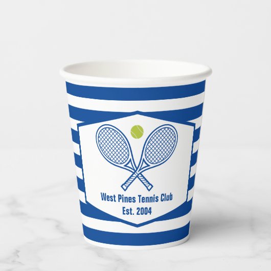 Aangepaste Tennis Country Club Blauw Gestreept Papieren Bekers (Achterkant)