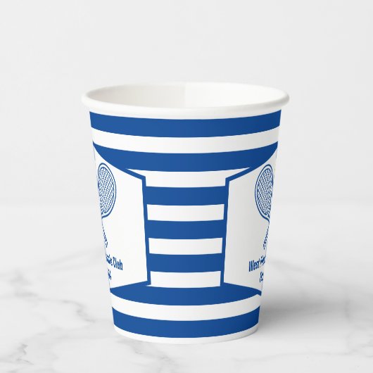 Aangepaste Tennis Country Club Blauw Gestreept Papieren Bekers (Links)